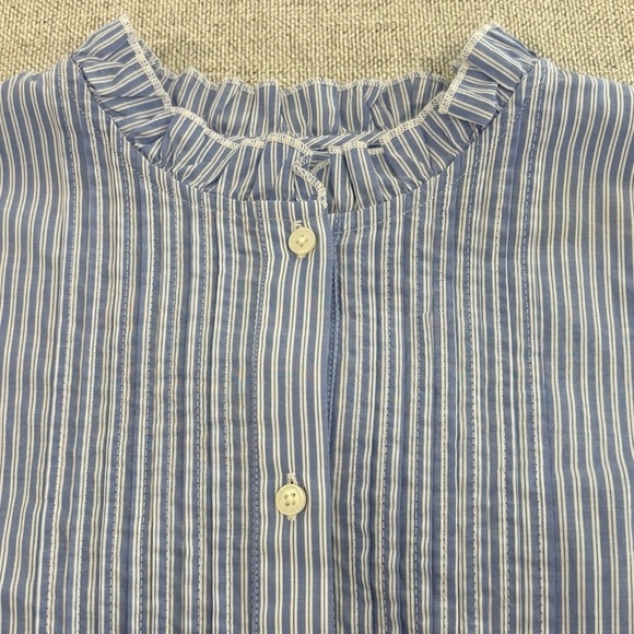 NWT J. Crew Women's Ruffleneck Button Down Shirt Size XXS Blue & White Stripes - Picture 5 of 7